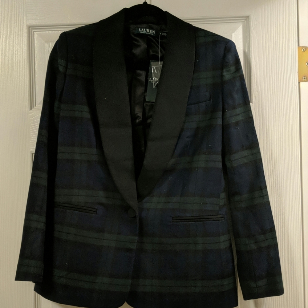 NWT Navy / Green Plaid Suit Jacket Blazer Size 2